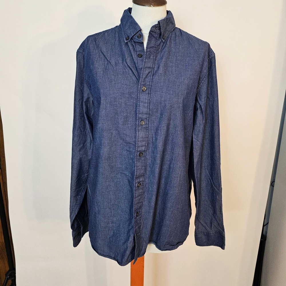 Michael Kors Menswear Button Down Shirt Classic Fit Chambray Blue